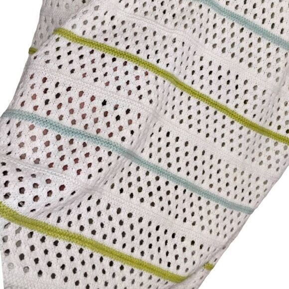 Miss Sparkling White Knit Coverup Blue Green Stripes Hoodie Sleeveless M - Picture 9 of 9